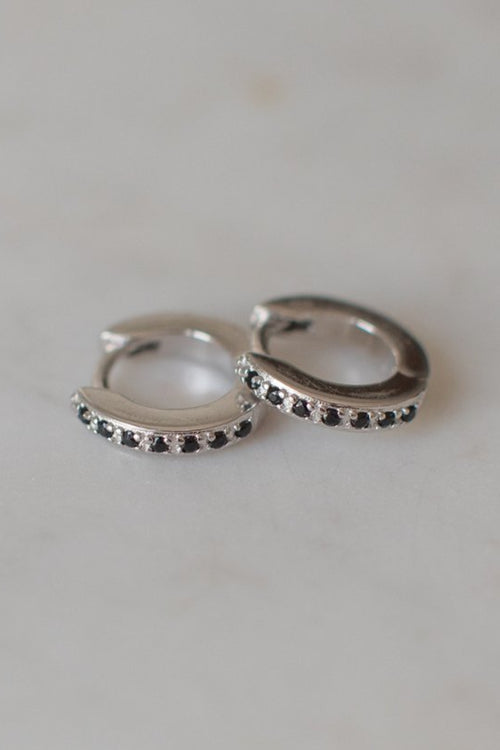 Mini Rock Huggies Earrings Black Silver ACC Jewellery Sophie   