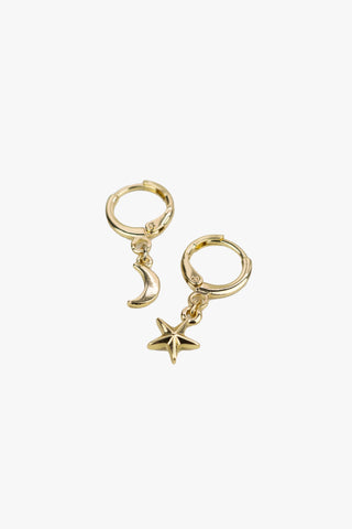 Moon and Star Gold Huggie Earrings ACC Jewellery Flo Gives Back 15% to Women In Need   
