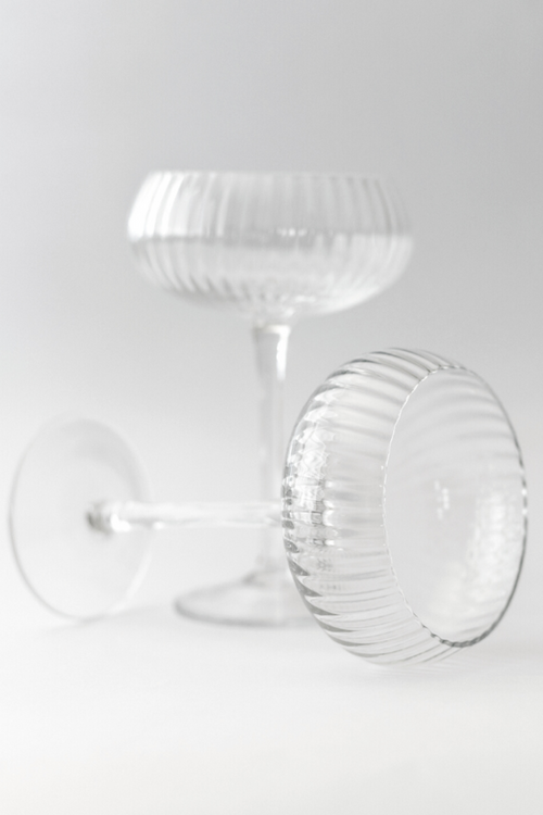 Ribbed Clear Champagne Coupe Glass set4 HW Drinkware - Tumbler, Wine Glass, Carafe, Jug Home Lab   