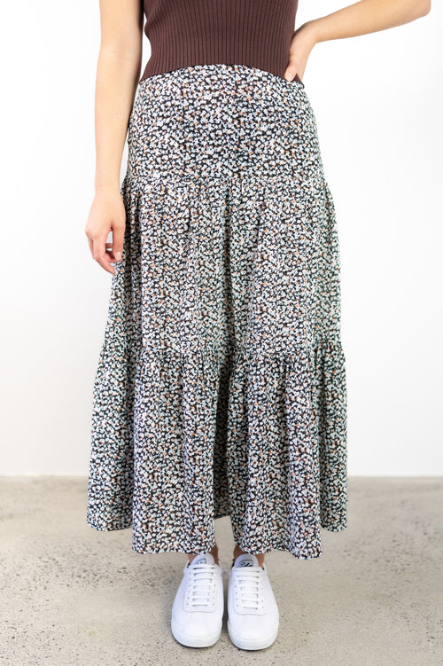 Blazing Toffee Mini Blossom Tiered Midi Skirt WW Skirt Among the Brave   
