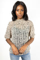 Influential Sand Animal SS Georgette High Neck Shirred Puff Sleeve Top