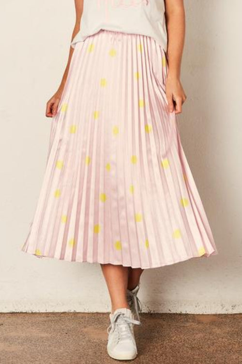 The Sunray Pleated Pink With Yellow Spot Midi Skirt WW Skirt The Others   