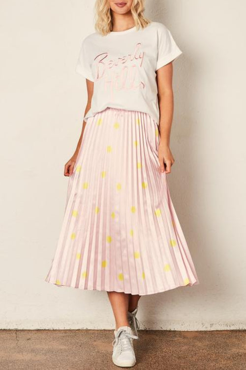 The Sunray Pleated Pink With Yellow Spot Midi Skirt WW Skirt The Others   