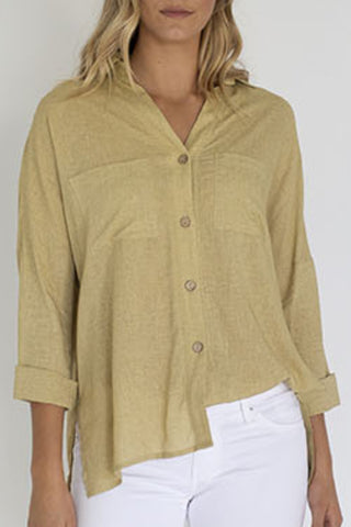 Gigi Cotton Linen Sand Shirt WW Top Humidity Lifestyle   