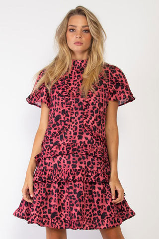 Pleased Pink Leopard High Neck Mini Dress WW Dress Federation   