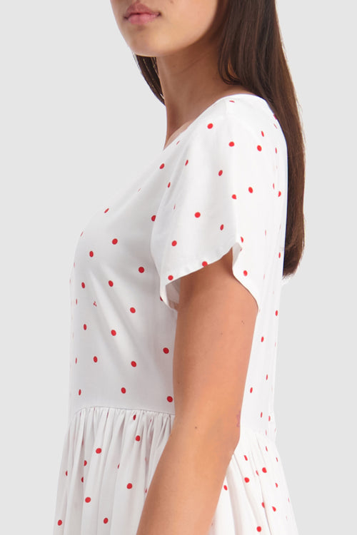 Picnic Mooshine SS White Red Spot Relaxed Dress WW Dress Huffer   