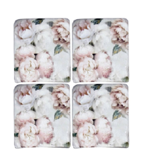 Vintage Roses Set of 4 Pink Resin Coasters HW Serveware - Plate, Bowl, Servers, Dish, Platter Nicholas Agency   