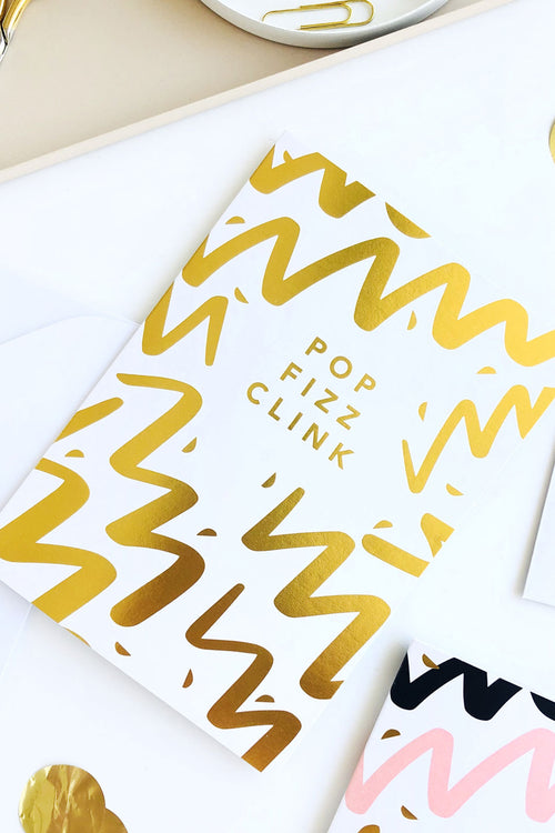 Pop Fizz Clink Gold Foil Gift Card HW Stationery - Journal, Notebook, Planner Elm Paper   