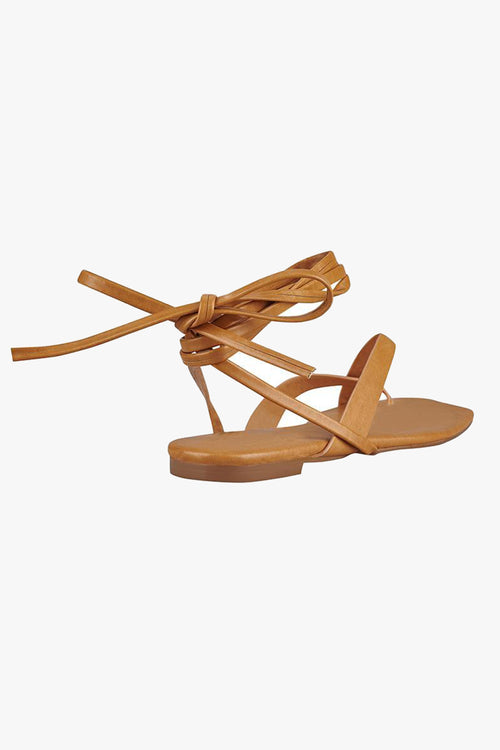 Stormy Tan Vegan Leather Strappy Lace Up Sandal General St Sana   