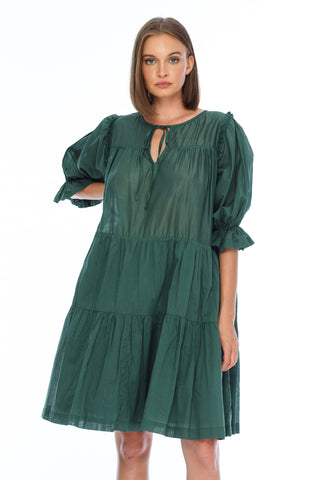 Promise Forest Crop Sleeve Cotton Voile Tiered Mini Dress WW Dress Blak   