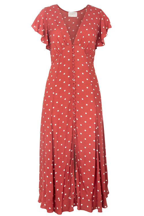 Polly Sunday SS Red Spot Midi Dress WW Dress Auguste The Label   