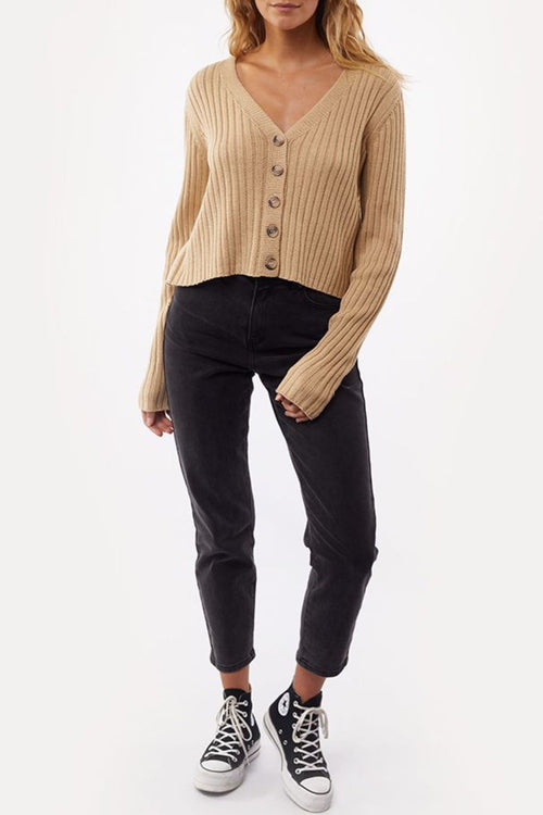 Ribbed Crop Cream Button Cardi WW Knitwear All About Eve   