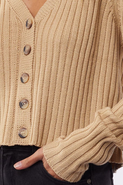 Ribbed Crop Cream Button Cardi WW Knitwear All About Eve   