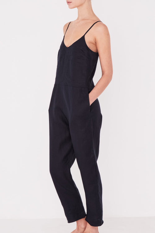 Linen Slip Black Jumpsuit WW Jumpsuit Assembly Label   