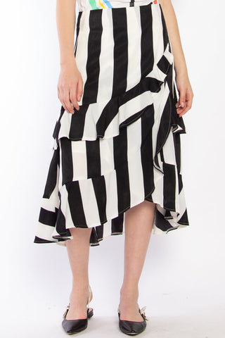 Saturday Black Stripe Ruffle Midi Skirt WW Skirt Somekind   