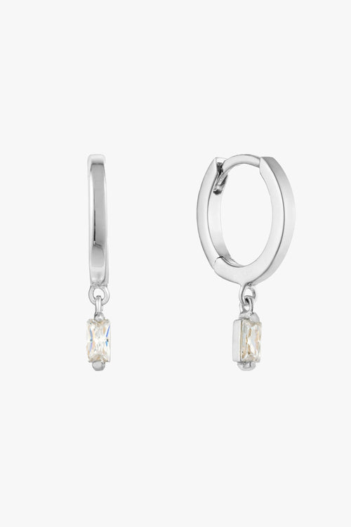 Glow Getter Silver Huggie Hoops with Crystal Drop ACC Jewellery Ania Haie   