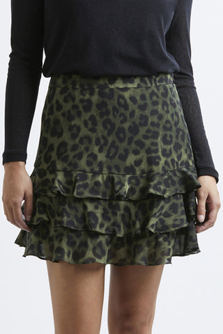 Triple Frill Khaki Animal Mini Skirt WW Skirt Seeking Lola   
