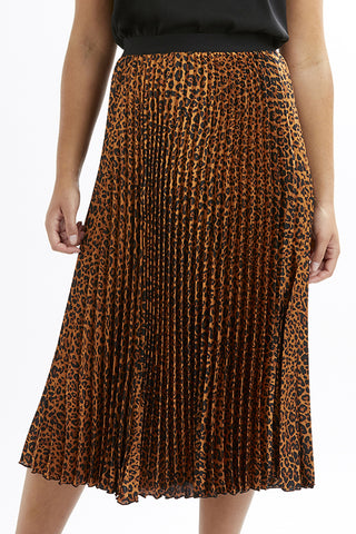 Sunray Pleated Gold Leopard Print Skirt WW Skirt Seeking Lola   