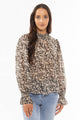 Notting Hill Black Neutral Floral LS Shirred Top