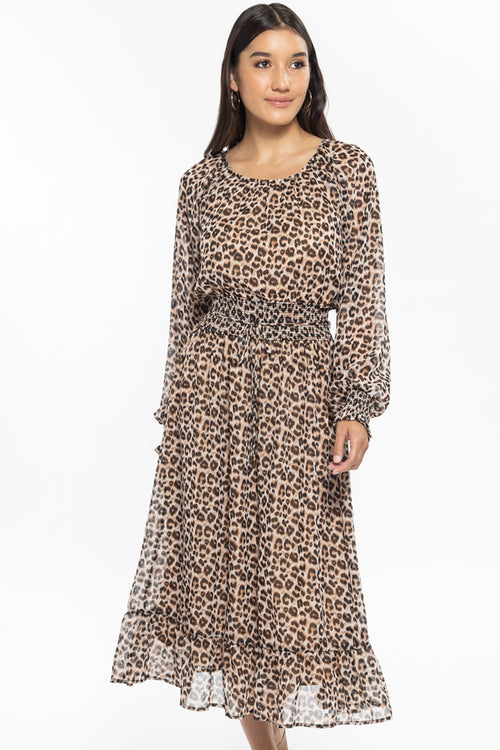 Harmony Coffee Leopard Long Sleeve Midi Dress WW Dress Seeking Lola   