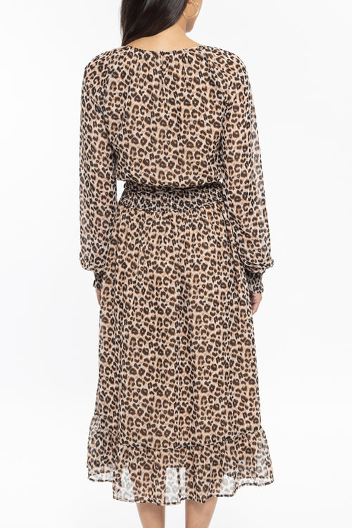 Harmony Coffee Leopard Long Sleeve Midi Dress WW Dress Seeking Lola   