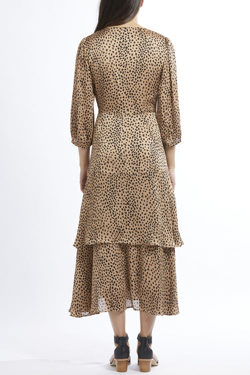 Paradise Caramel Leopard LS Frill Maxi Wrap Dress WW Dress Seeking Lola   