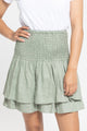 Carried Away Sea Green Shirred Linen Frill Mini Skirt