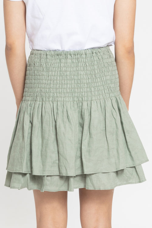 Carried Away Sea Green Shirred Linen Frill Mini Skirt WW Skirt Seeking Lola   