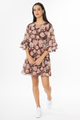 Lively Rosewood Floral Frill SS Mini Dress