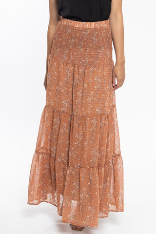 Creative Cinnamon Floral Dobby Shirred Waist Tiered Maxi Skirt WW Skirt Seeking Lola   