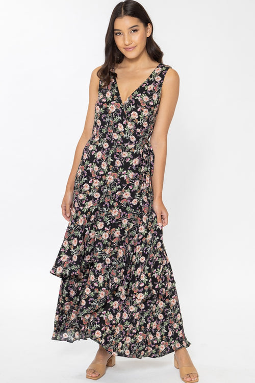Vibrant Black Botanic SS Wrap Maxi Dress WW Dress Seeking Lola   