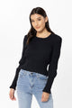 Youthful Black Shirred LS Top