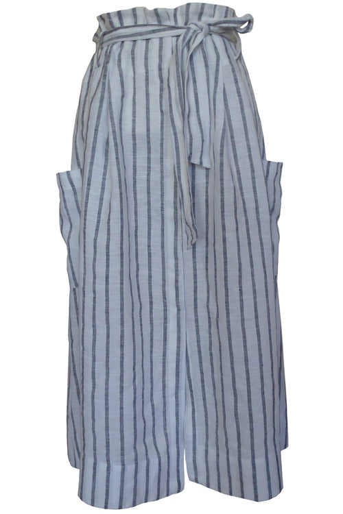 Summer Linen Paper Bag Midi White Stripe Skirt WW Skirt Dom   