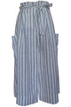 Summer Linen Paper Bag Midi White Stripe Skirt
