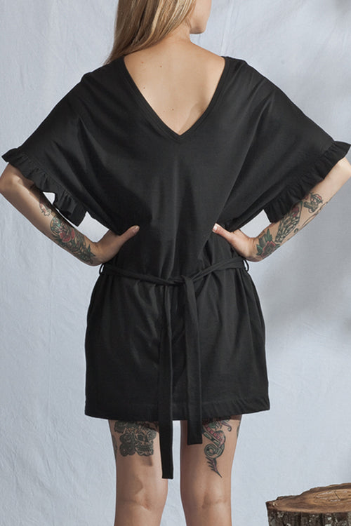 Ripple SS Ruffle Sleeve Reversible Black Dress WW Dress ReCreate   