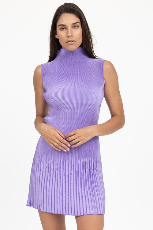Soiree Gown Lilac High Neck Pleated Mini Dress WW Dress L'idee   