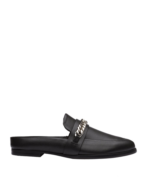 Tuesday Silver Chain Black Leather Slide ACC Shoes - Loafers Solsana   