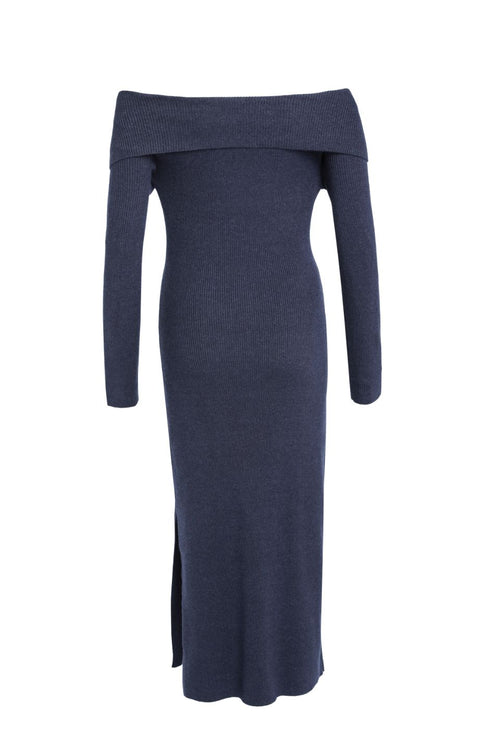 Sophie Navy Marle Off Shoulder Rib Knit Midi Dress WW Dress Among the Brave   