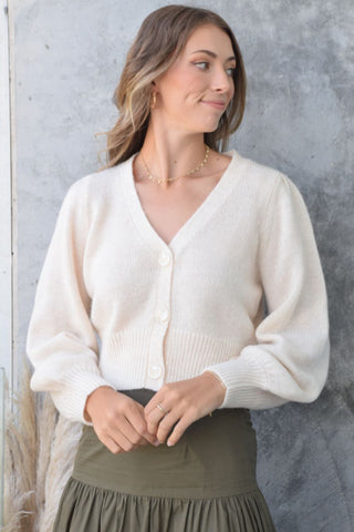 Spirited Ivory Mohair Blend Balloon Knit Cardigan WW Knitwear Among the Brave   