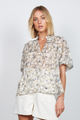 Sundance Ivory Floral Floaty Puff Sleeve Tie Neck Top