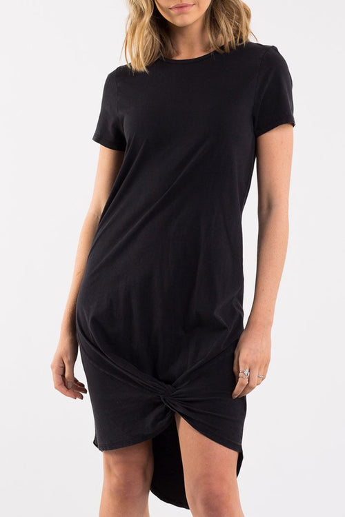 Twisted Black SS Tee Midi Dress WW Dress Silent Theory   