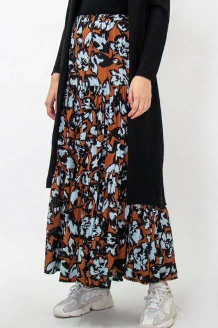 Teresa Cotton Tiered Cinnamon Sky Floral Maxi Skirt WW Skirt Staple + Cloth   