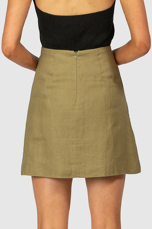 Los Beso Linen Sage Mini Skirt WW Skirt The Wolf Gang   
