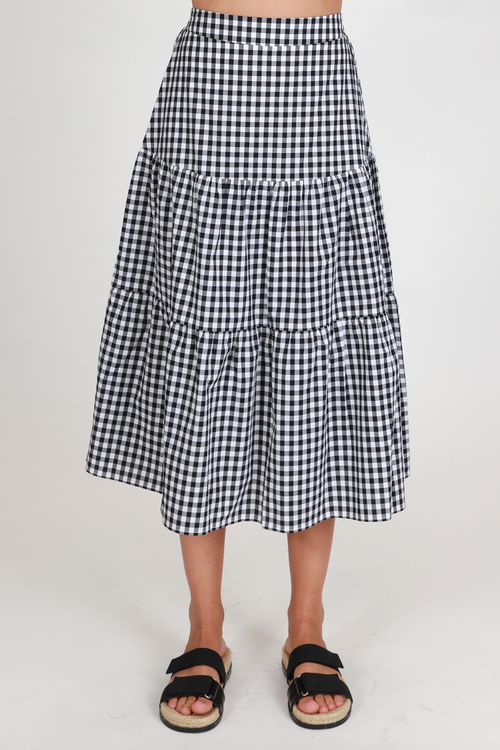 Tier Black + White Gingham Midi Skirt WW Skirt Federation   