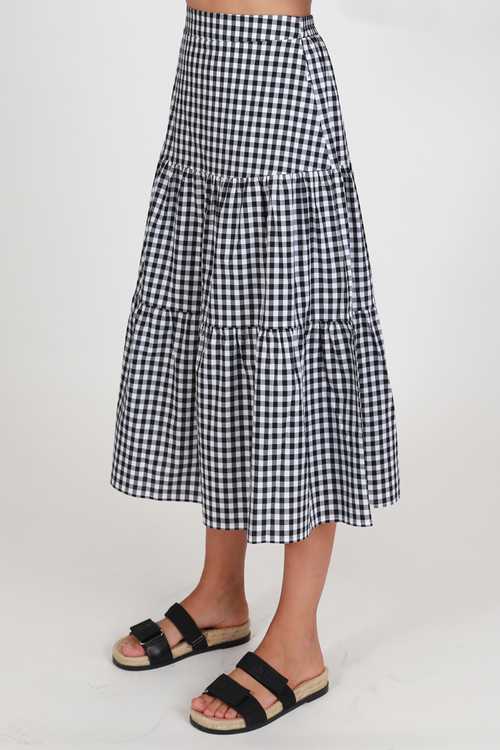 Tier Black + White Gingham Midi Skirt WW Skirt Federation   