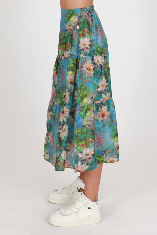 Tier Painted Blue Floral Midi Skirt WW Skirt Federation   