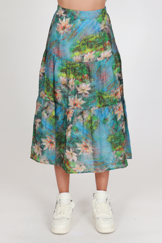Tier Painted Blue Floral Midi Skirt WW Skirt Federation   