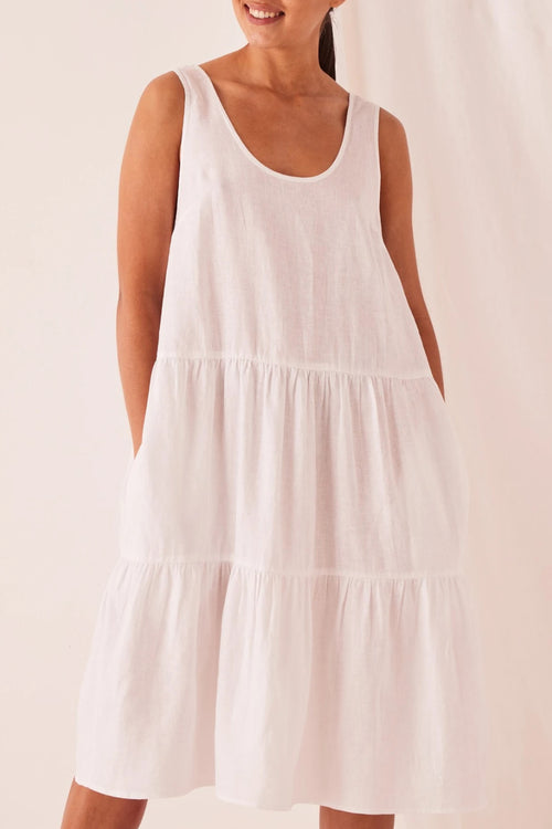 Tiered White Linen Dress WW Dress Assembly Label   