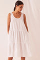Tiered White Linen Dress