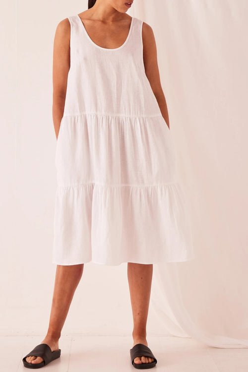 Tiered White Linen Dress WW Dress Assembly Label   
